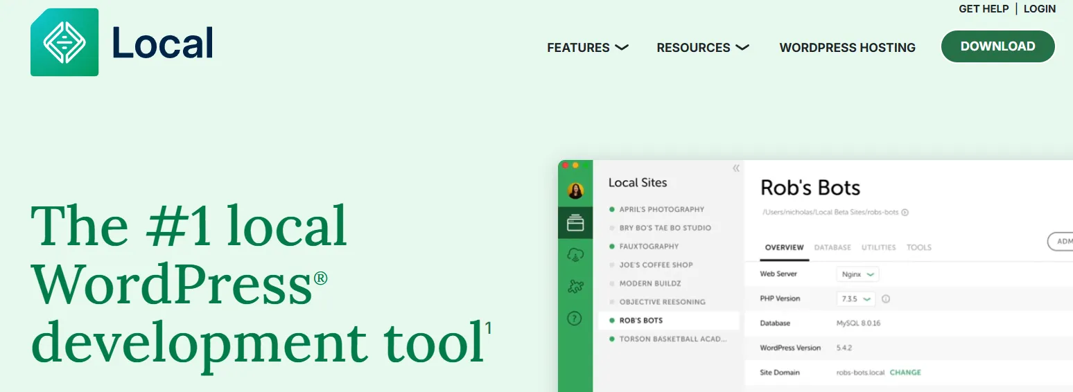 Screenshot of the download button on LocalWP.com